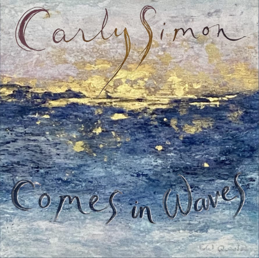 The cover of Comes in Waves — gold light breaking over a blue sea, with my name and the album's title in my own hand.
